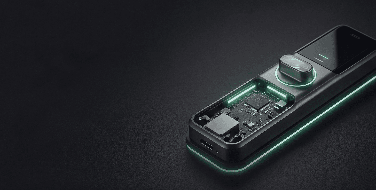 Digitales Zutrittskontrollsystem mit PCB-Platine und grünem LED-Licht